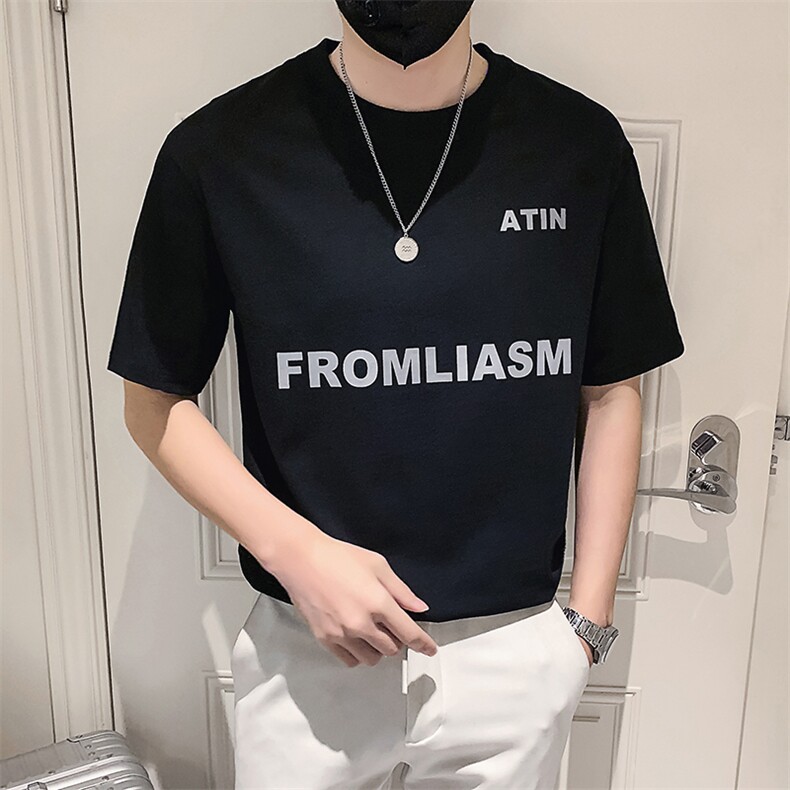 白色2023精神小伙修身男士圆领印花短袖T恤打底衫潮T093-P48控68,男装T恤,电商A108