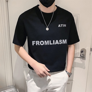 白色2023精神小伙修身男士圆领印花短袖T恤打底衫潮 T093-P48控68图片
