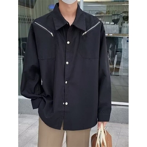 设计感金属扣拉链装饰长袖衬衫男士潮流垂感衬衣痞帅气 C658图片