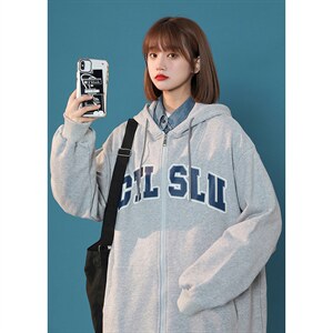 HC880TP55 控价78  连帽卫衣男女外套情侣中性风印花开衫上衣图片