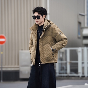 68828-M-4XL-P225标50绒男士休闲连帽皮质保暖百搭羽绒服外套图片