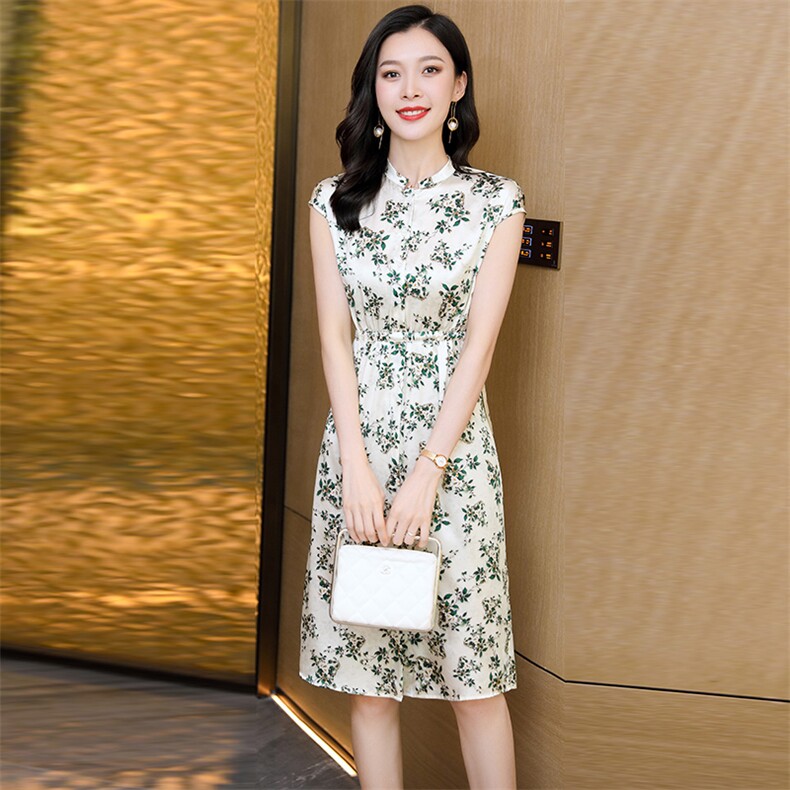 杭州重磅真丝连衣裙女夏季2025新款气质立领收腰轻奢桑蚕丝波点裙,女装连衣裙,阿舍尔精品