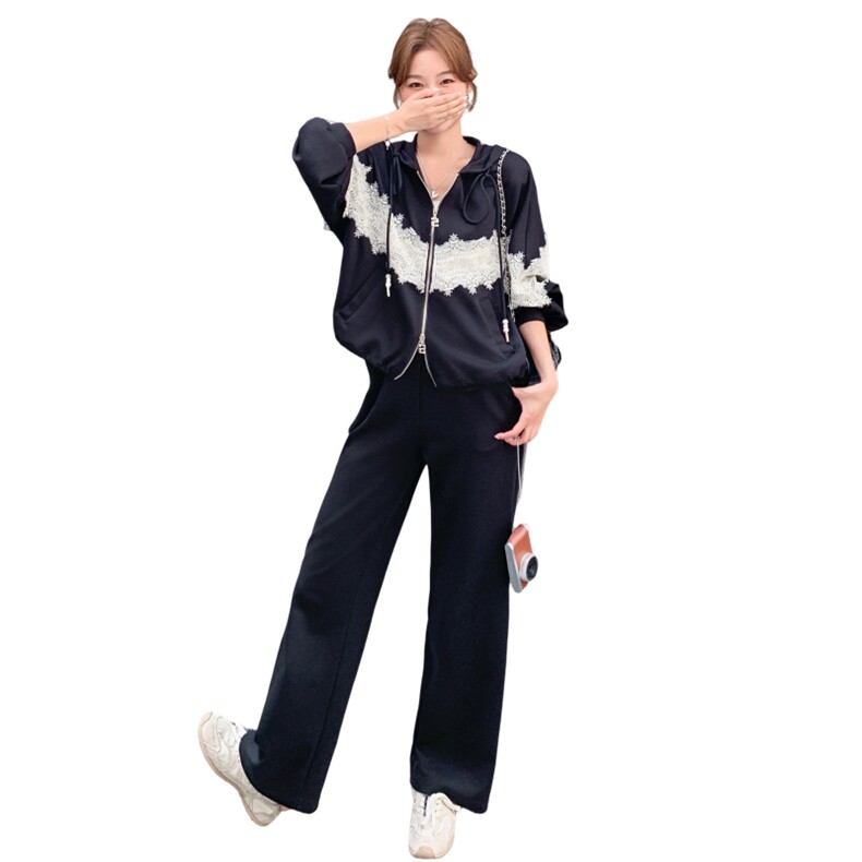 新款首上2C0289133P185K278丝绒拼蕾丝休闲两件套,女装套装/套裙,2C028
