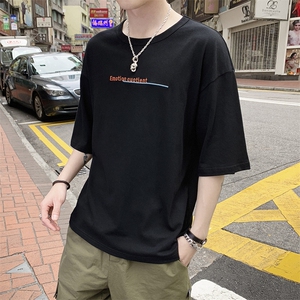 ins火纯棉男士短袖T恤夏季潮流五分袖上衣打底衫男 DS341TP25图片