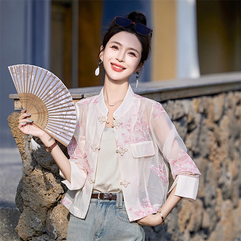 新中式国风外套女2024夏季新款小个子气质复古刺绣漂亮薄款防晒衣,女装防晒衣,依如秀(原杭风阁)