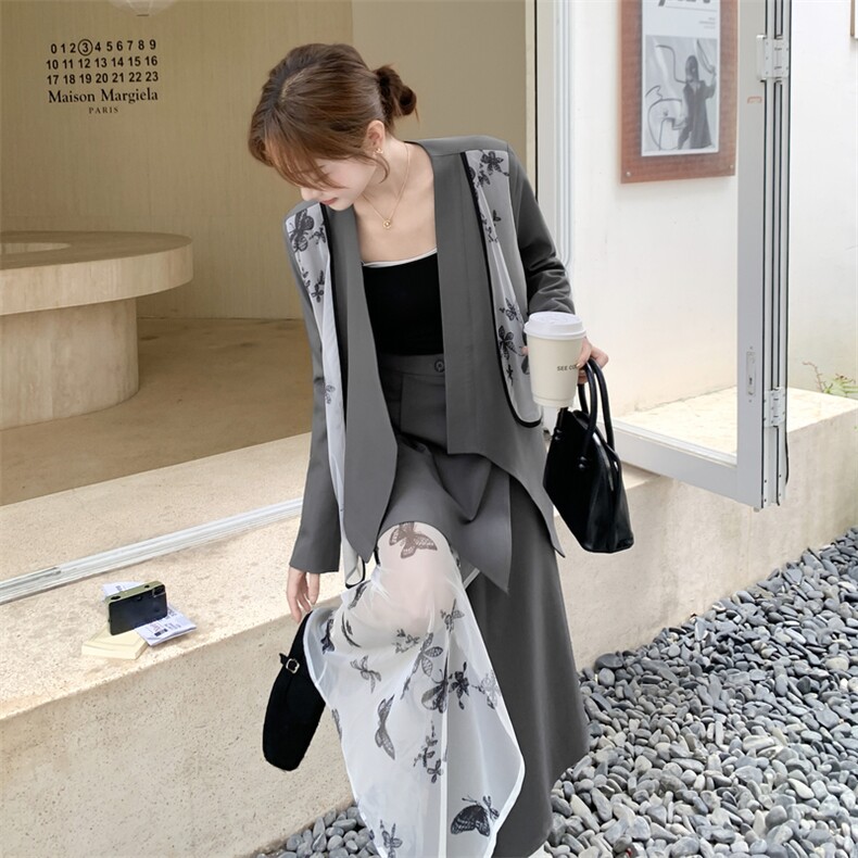 现货新品网纱印花拼接两件套装裙2C230-7806-P175-K258,女装套装/套裙,2C230