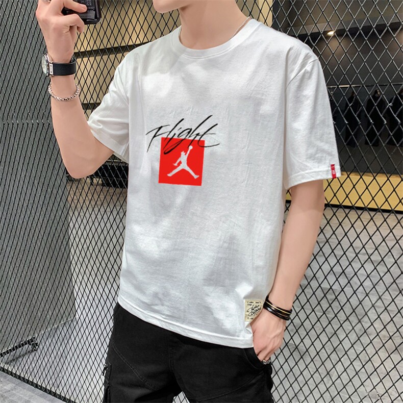 夏季港风大码宽松印花短袖T恤男圆领篮球中袖卫衣模白T9558，男装T恤，星座1207