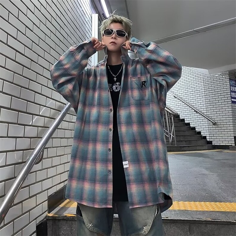格子衬衫男韩版潮流高街帅气2023冬季新款ins宽松外套CY579-P36,男装衬衫,星座412-3