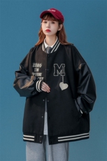 中性风22秋冬新品设计感印花百搭PU皮情侣夹克外套G641P85控108，男装夹克，A247A