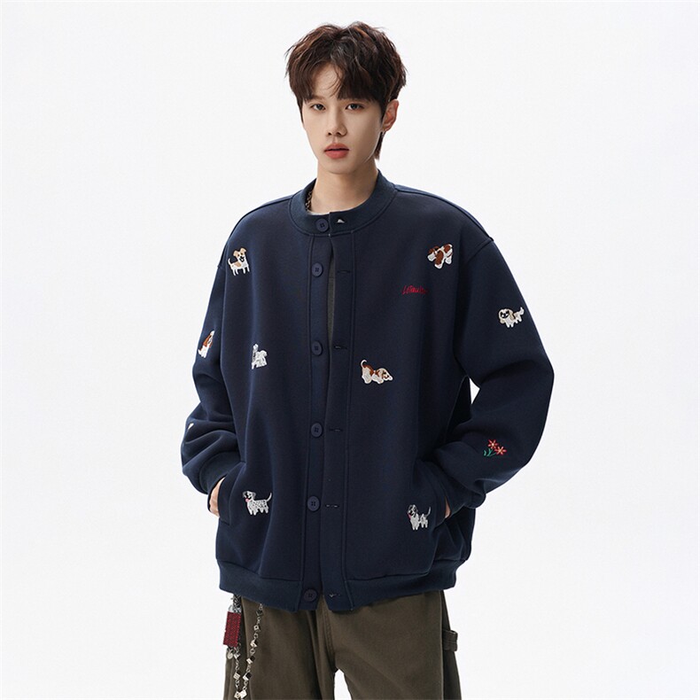 春季新款小狗刺绣立领圆领棒球服夹克重磅卫衣W639P75,男装夹克,电商A073