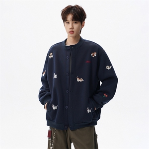 春季新款小狗刺绣立领圆领棒球服夹克重磅卫衣W639 P75图片