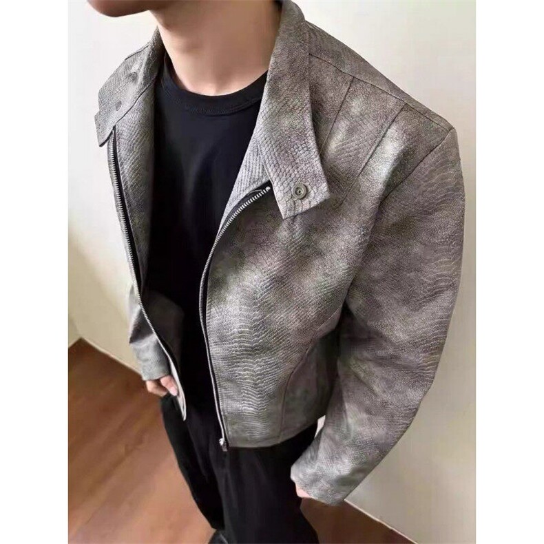 现货原版面料蛇纹理美士扎染PU皮夹克JK0135-P95,男装夹克,星座313A(原308A-2)
