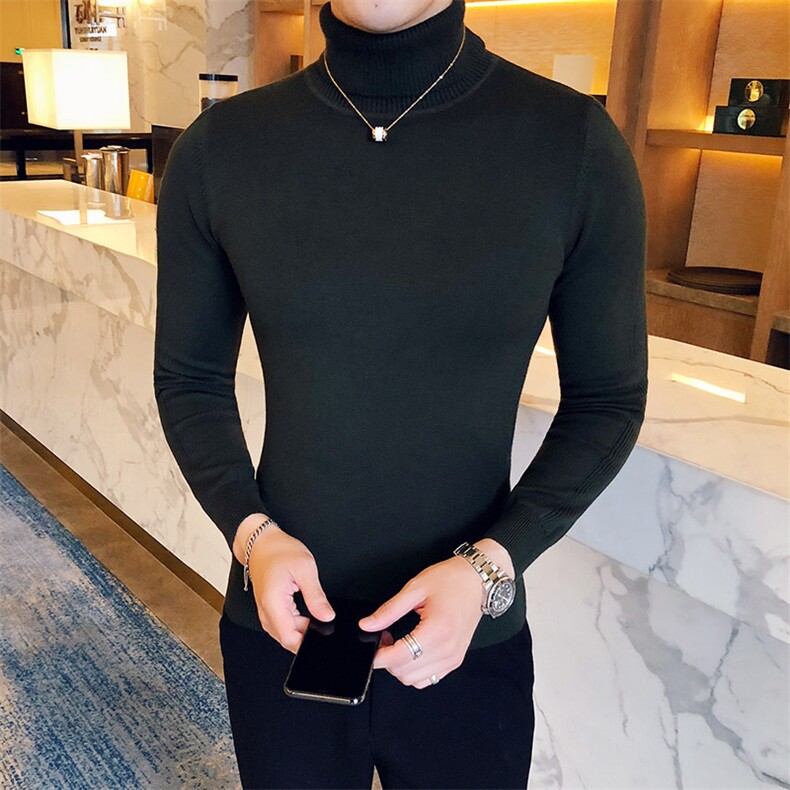 M09/p45两翻高领毛衣男秋冬纯色修身长袖针织打底衫男高领毛衣,男装针织衫/毛衣,电商D303