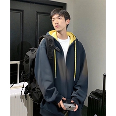 抖音得物二开美式高街重磅结构双层撞色连帽卫衣开衫外套W116，女装短外套，电商A486-1