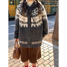重磅秋冬北极绒开衫毛衣美式复古休闲慵懒风牛角扣针织衫连帽外套，男装针织衫/毛衣，电商A486-1