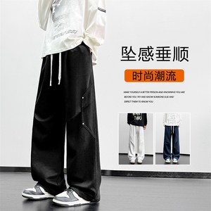 M-5XL 华棉62%褶皱设计感抽绳松紧百搭时尚长裤X1590特批35图片