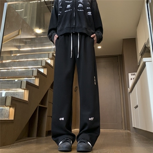 现货, 美式休闲裤男秋冬刺绣直筒裤卫裤宽松阔腿裤长裤P50-控78图片