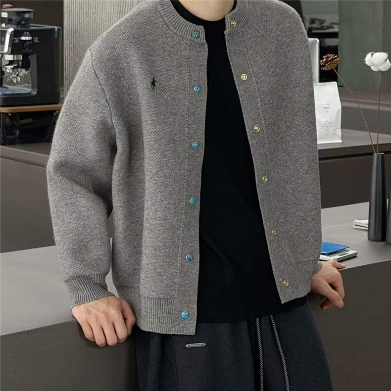 M39-P61开衫男针织衫毛衣刺绣外套圆领纽扣春秋季男潮流，男装针织衫/毛衣，电商B323A