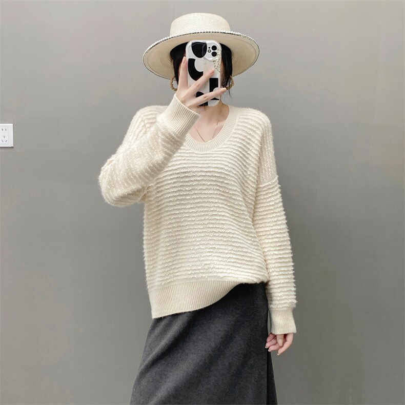 秋冬重磅加厚纯山羊绒衫女V领短款毛衣宽松针织立体毛圈打底上衣,女装羊绒衫,织绒羊