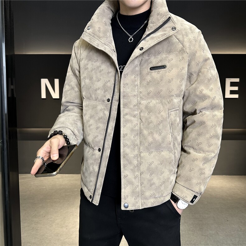 标50贴标花纹立领皮羽绒服男休闲上衣外套A329-YR9968-P225,男装羽绒服,电商A329