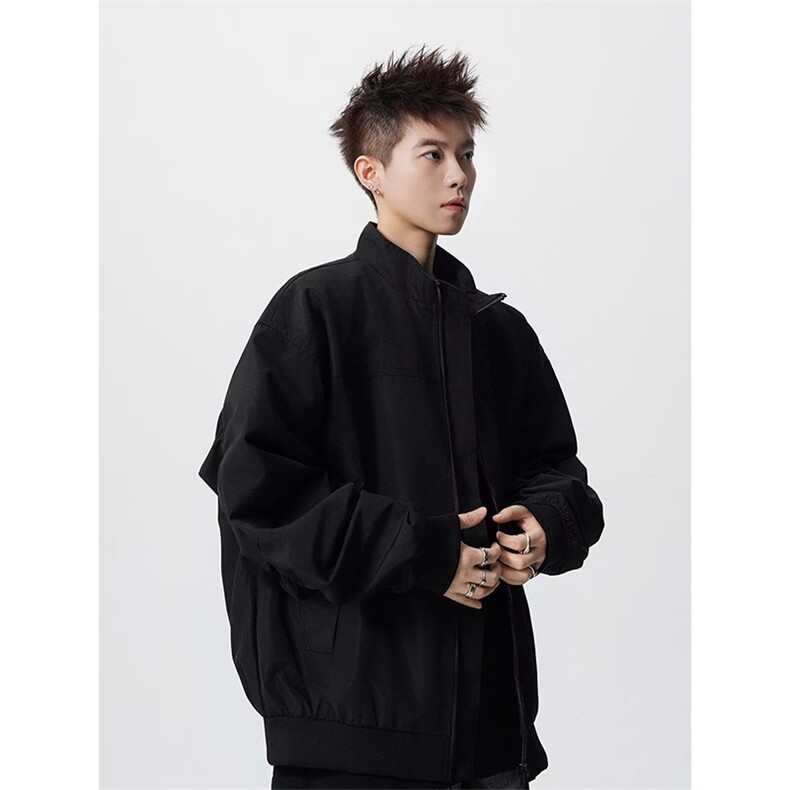 抖音得物美式潮休闲夹克春季立领纯色复古工装加厚棉服外套AMY01,男装夹克,电商A443