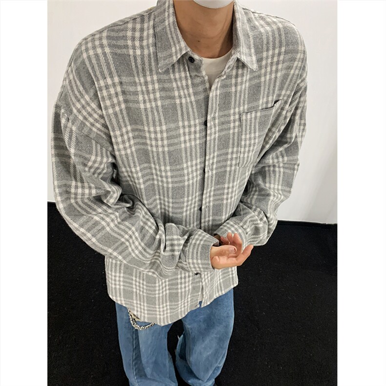 现货~磨毛格子大码长袖衬衫C5891/特P25灰,男装衬衫,电商A094