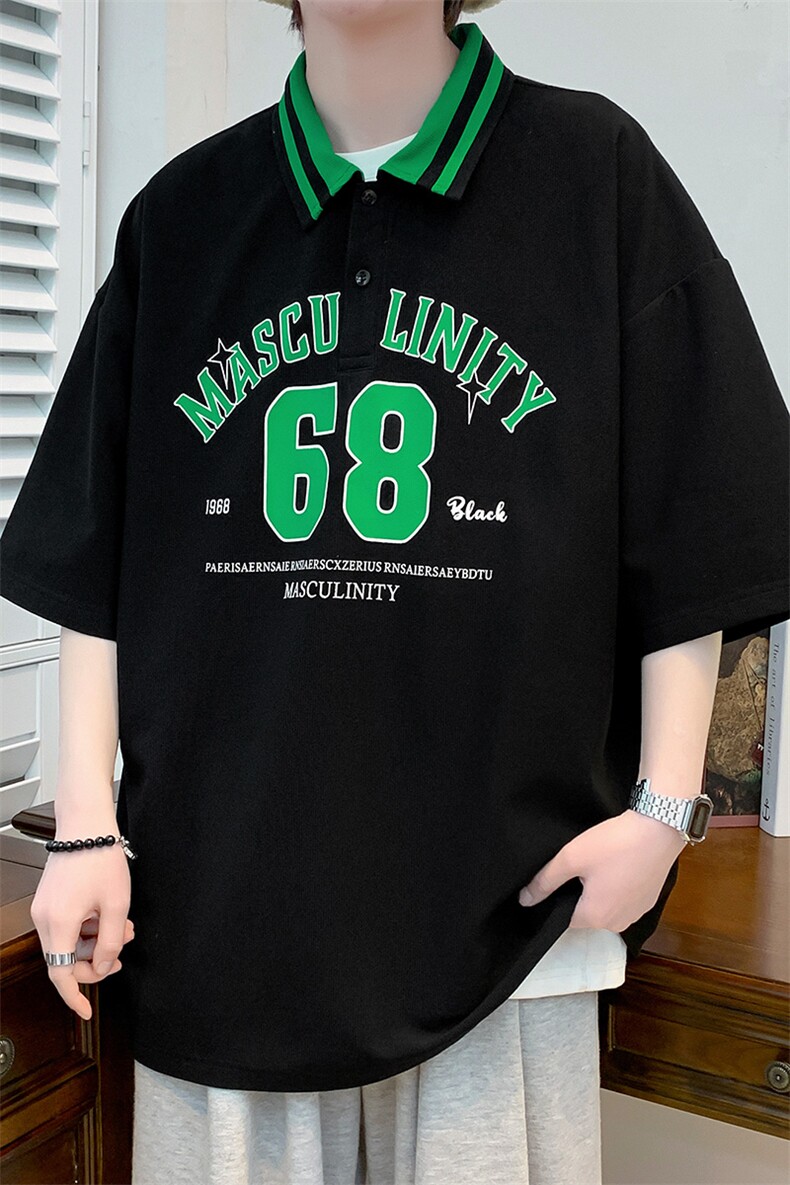 夏装青少年潮牌百搭短袖T恤印花翻领半袖男女同款630-P35控价58,男装T恤,电商A441-1