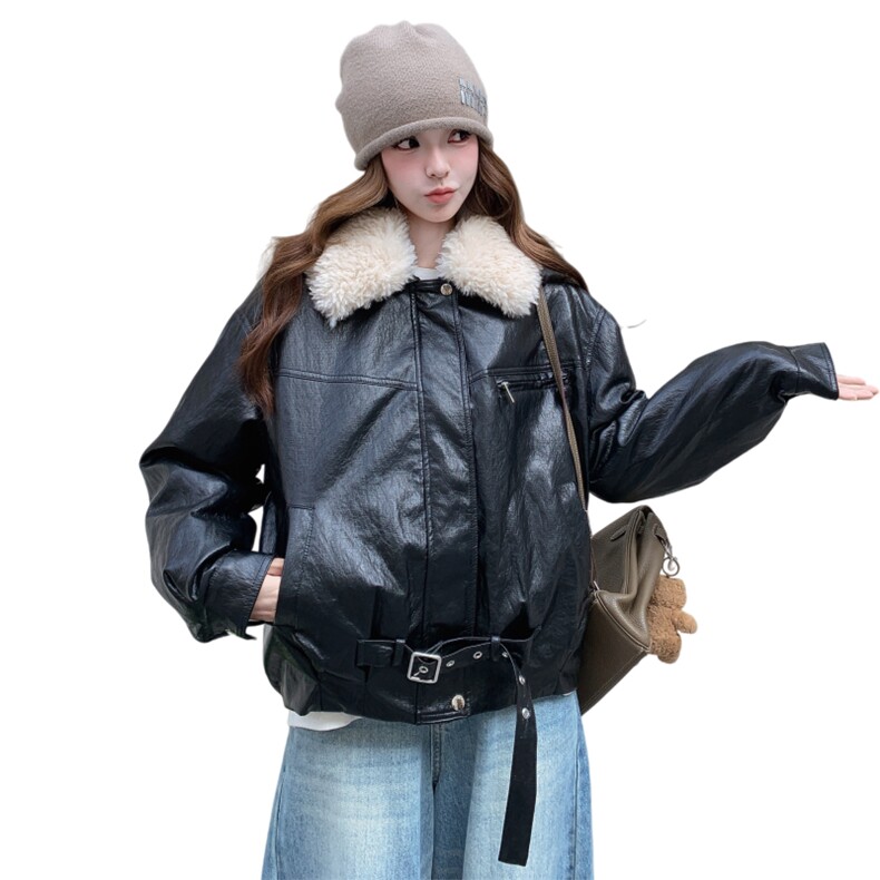 【】2025冬季新款~90绒机车款皮衣外套~,女装皮衣,2C283
