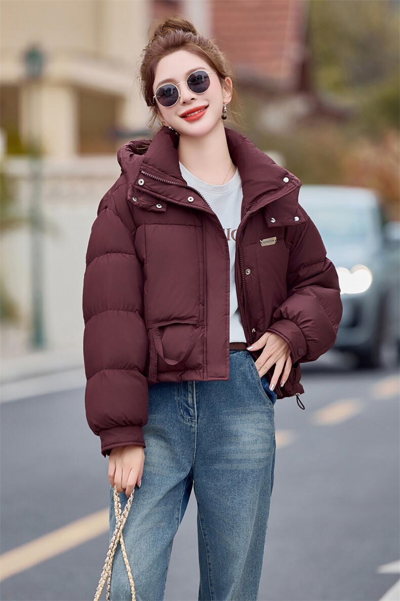2024新款冬季韩版时尚90%连帽加厚短款羽绒服外套,女装羽绒服,瑶迪依秀