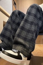 8XL-M特大码加厚毛呢料格子休闲裤宽松直筒长裤子男裤毛呢裤K946，男装休闲裤，电商D206-1