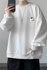 华夫格卫衣圆领卫衣男大码长袖t恤男外套HW76239-P30加绒款-P40，男装卫衣，电商A040