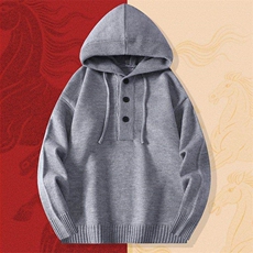 25753-P60新年战袍情侣装秋冬连帽毛衣红色本命马年衣服拜年服，男装针织衫/毛衣，电商D310B