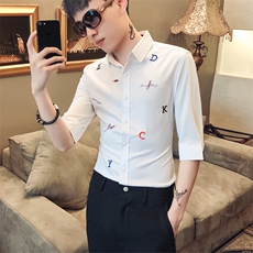 19春夏新款男绣花时尚七分袖潮个性夜店发型师衬衣社会风D456，男装衬衫，星座419（原A233）