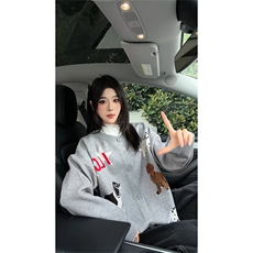现货美式复古趣味可爱狗狗刺绣慵懒风针织开衫男宽松毛衣外套潮牌，男装针织衫/毛衣，星座302B