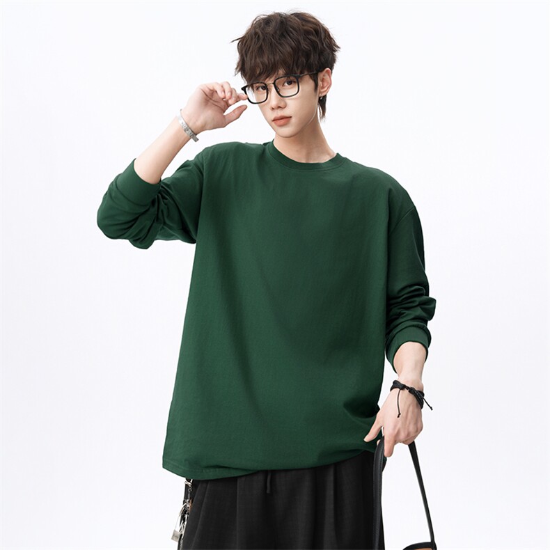 乌梅紫2026新款男女同款高克重带螺纹纯棉长袖T恤A158-T333-P18，男装T恤，电商A158