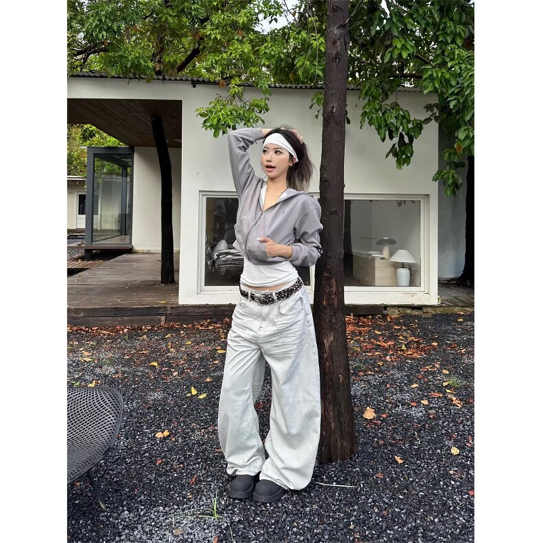 潮牌复古美式做旧牛仔裤男女宽松设计感直筒嘻哈坠感拖地裤子,男装牛仔裤,星座410-6（原星座1304-1）