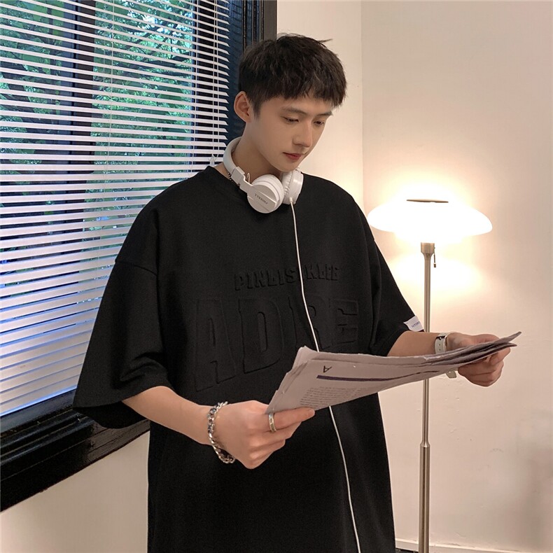 2025夏季新款特殊印花工艺休闲男士港风圆领短袖T恤T839/P35控48,男装T恤,电商A148
