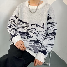 B050-P51美式复古毛衣男慵懒风宽松秋冬季线衣大码男款加厚，男装针织衫/毛衣，电商B323A