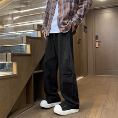 美式褶皱纯棉休闲裤男街头潮流时尚小众高级感痞帅阔腿裤，男装休闲裤，星座410-7