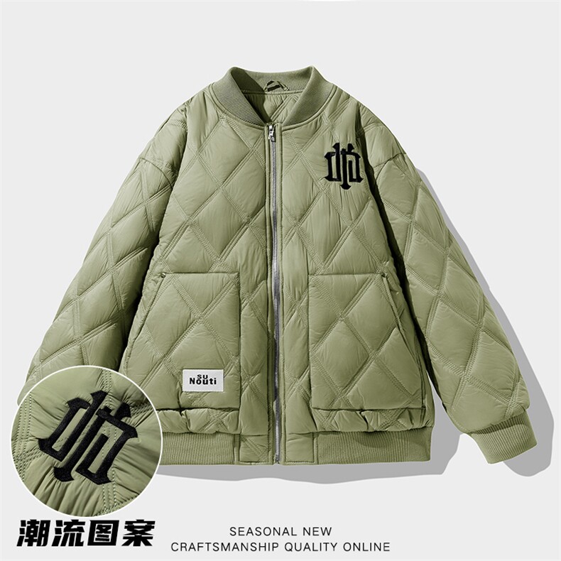 M8376-P85冬季新款菱形格棒球服大码羽绒棉加厚刺绣棉衣,男装棉衣,星座109-1