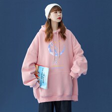 ！2024春季新品慵懒简约甜美印花宽松连帽卫衣W288P35控48，男装卫衣，A247A