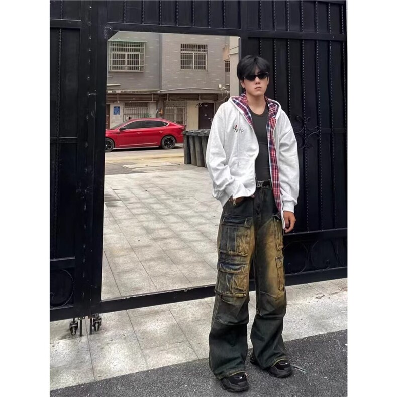 美式潮流简约阔腿直筒做旧牛仔裤男水洗宽松裤子NC652-P68,男装牛仔裤,星座208-5