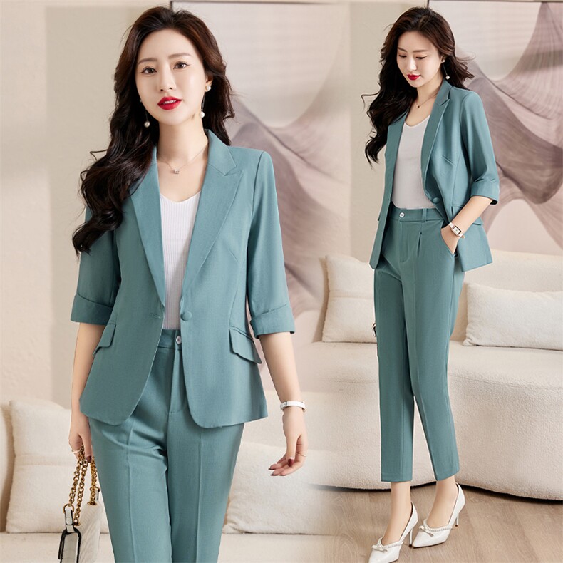 黑色职业西装外套女2025春夏薄款气质正装洋气小个子中袖西服套装，女装套装/套裙，韩然一族