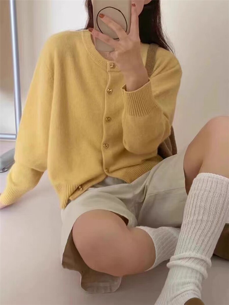 秋冬新款纯色针织单排扣开衫时尚百搭,针织衫/毛衣,冀清阳荣