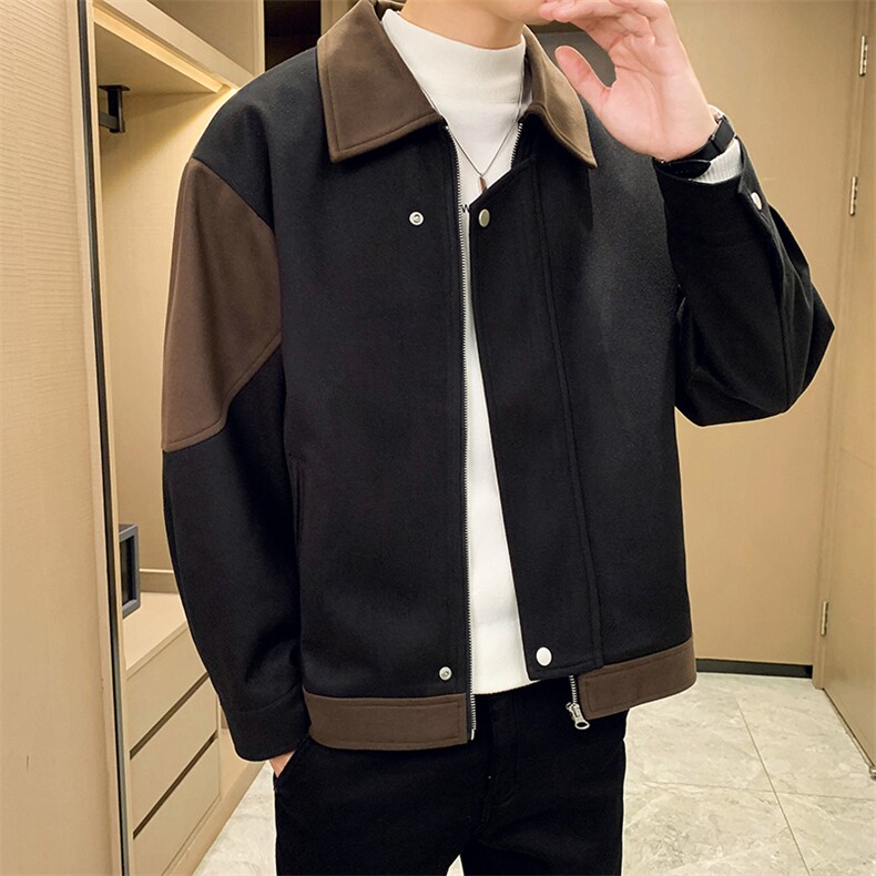 男新款呢子大衣秋冬妮子毛呢拼色宽松夹克外套A236-JK-5032-P135,男装夹克,电商A236