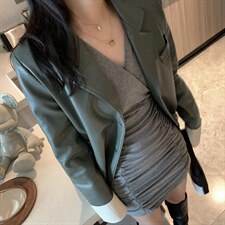 绿色皮衣，女装皮衣，XTZ style