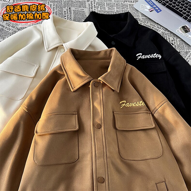 冬新麂皮绒多口袋加厚棉服男美拉德风加棉加厚外套J611J加棉-P85图片
