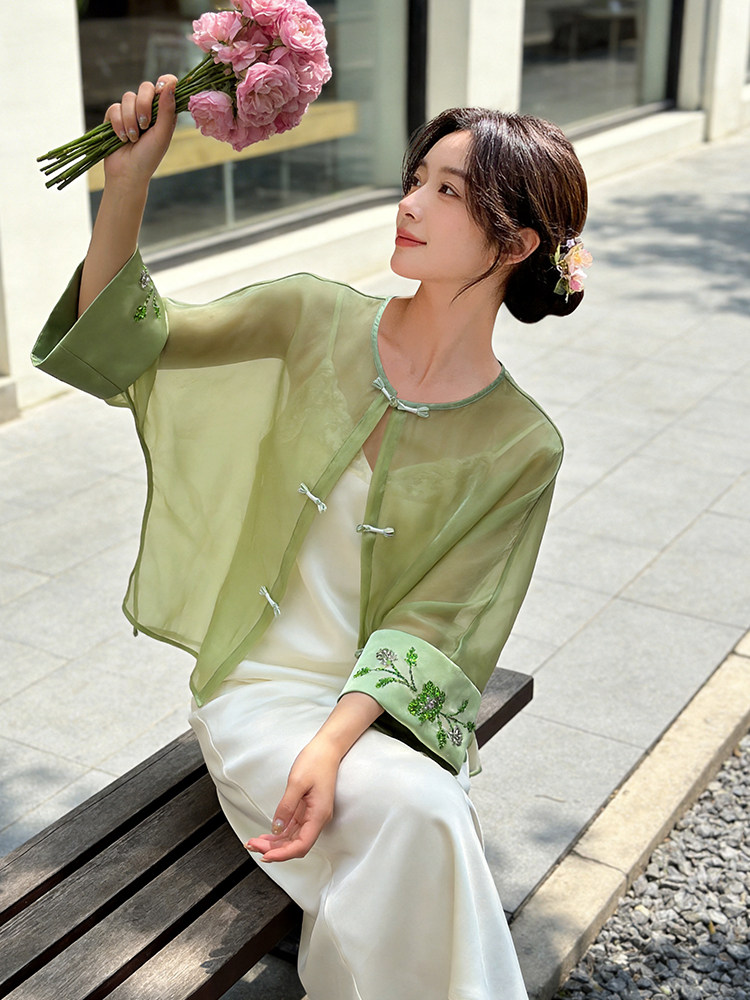 芷墨春季新款新中式设计感日常两件套显高显瘦薄外套吊带裙套装女,女装套装/套裙,芷墨服饰