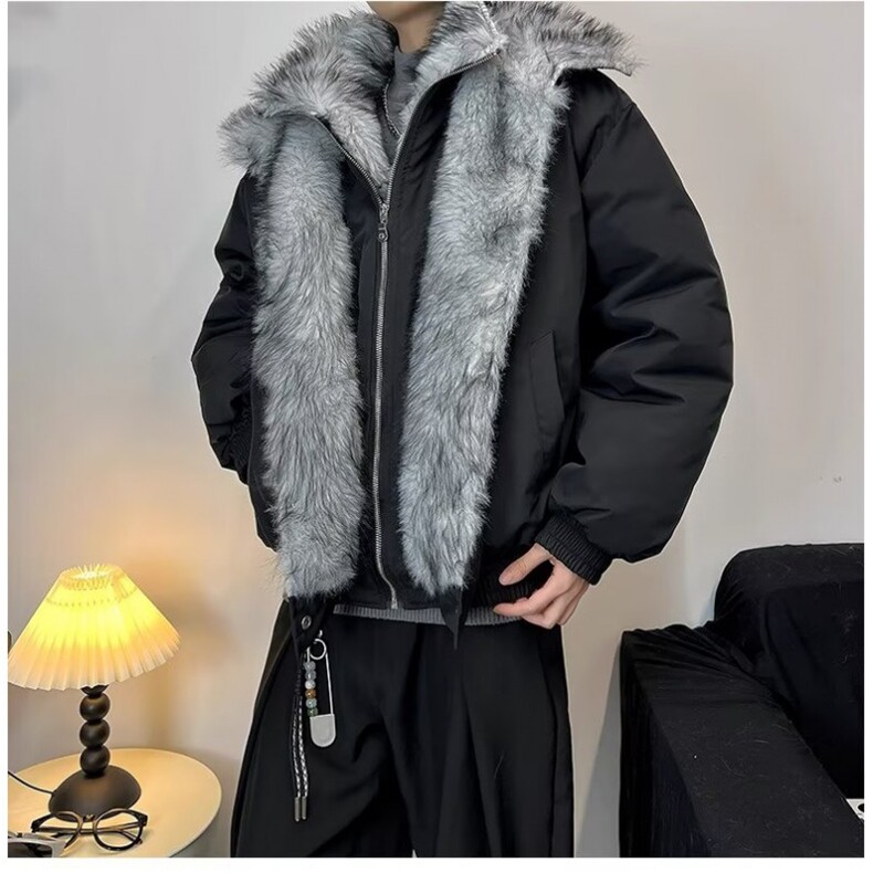 JY635-P100羊羔绒毛棉袄男士加绒连帽棉衣冬装情侣棉服外套网图,男装棉衣,星座1501-3
