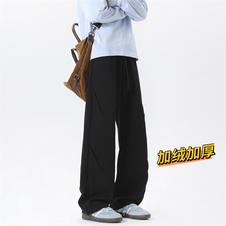 现货加绒加厚设计感拼接卫裤男长裤直筒特P加绒38,男装休闲裤,电商D205